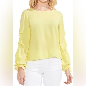 NWOT Vince Camuto Yellow Tiered Tie Cuff Blouse XS